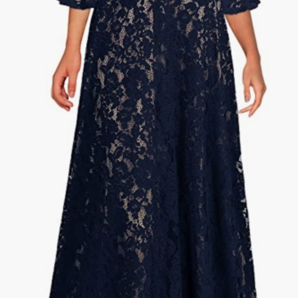 Vintage Style Navy Blue Lace Women Maxi Dress Formal - Picture 3 of 5